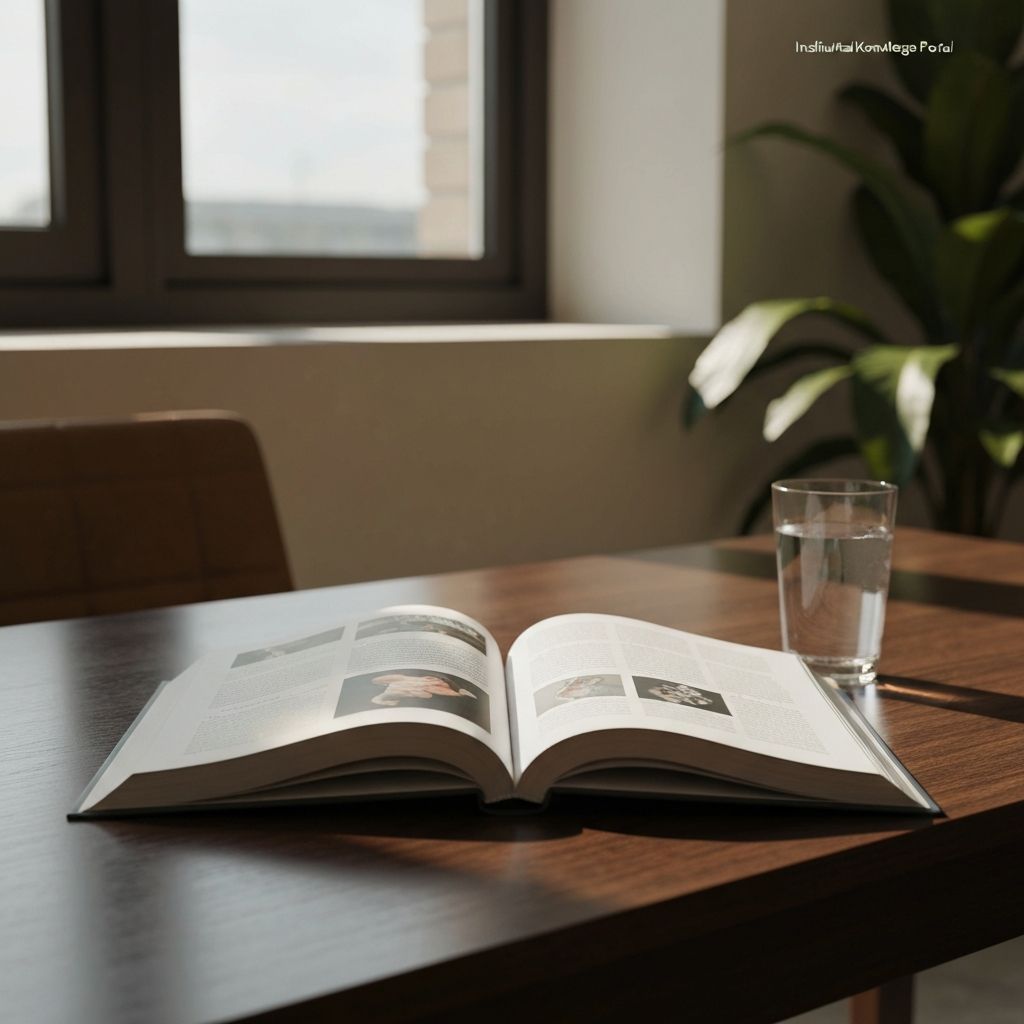 Libro abierto con agua sobre escritorio